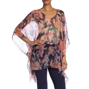 Aratta Colorful Sheer Poncho Top One Size Retro Boho Chic